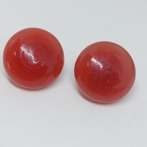 * vintage candy apple red art glass clip on button earrings signed GM